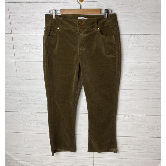 Cabi Pants Womens Size 12 Brownish Green Hi Low Crop Corduroy Cotton Blend - Picture 4 of 16